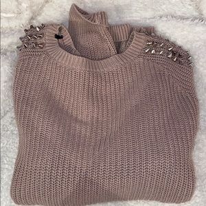 FOREVER21 studded knit grey tan sweater sz medium